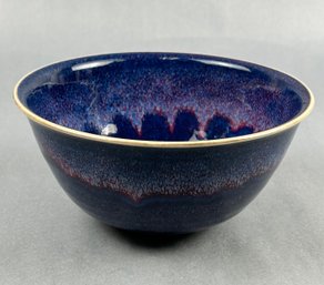 Signed Vintage Royal Blue & Red Wash Studio Pottery Bowl