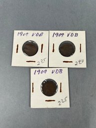 3 - 1909 VDB Lincoln Pennies