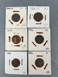 6-1916 Lincoln Pennies One Each D S