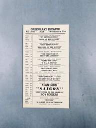 Vintage Green Lake Theatre Postcard (C. 1948) May & June Schedule (Seattle, WA)