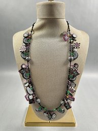 Vintage Clay And Glass Bead Necklace Handmade