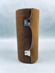 Vintage Tan Textured Leather Watch Case With Silver Hardware