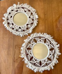 Pair Of Bohemian Macrame Round Mirrors