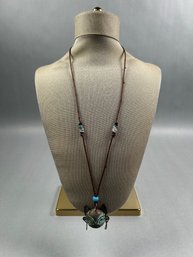 Vintage Copper Cat On Cord Necklace