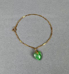 14k Yellow Gold Bracelet With Jade Heart Charm
