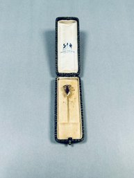 Antique 14K, Amethyst And Seed Pearl Stick Pin In Jewelers Box