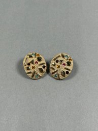 Modernist Sarah Coventry Gold Tone Confetti Clip Earrings