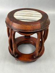 Hand Carved Hong-mu Wood And Stone Tabletop Stand