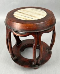 Hand Carved Hong-mu Wood And Stone Tabletop Stand