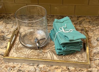 Kitchen Decor Tray Napkins And Water Pitcher