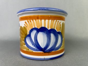 Made In Italy Hand Painted Small Floral Planter -blue And Orange