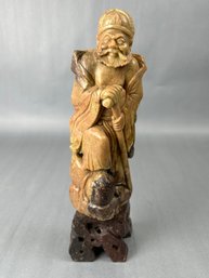 Vintage Marble Chinese Immortal Sculpture With Stand