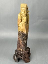 Chinese Soapstone Immortal Sculpture Figure With Stand