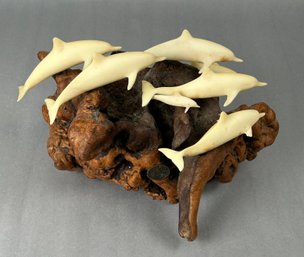John Perry 7 Dolphin Pod Driftwood Sculpture