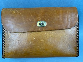 Vintage Heavy Leather Purse Or Valise.