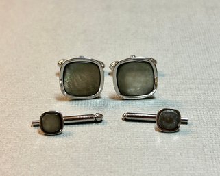 Set Of 2 Silvertone And Abolone Cufflinks