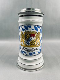 Authentic German Bayern Bavaria Porcelain Lidded Beer Mug / Tankard