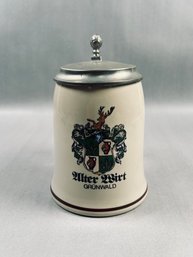 Vintage Alter Wirt Grnwald Lidded Beer Stein