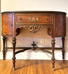 Vintage Hand Painted Wood Demilune Console Table