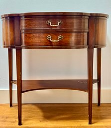 Vintage Leather Top 2 Drawer Demilune Console Table