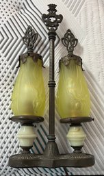 Vintage Tiffin Uranium Vaseline Glass Pottery Lamp