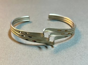 Sterling Silver Twist With Diamond Cut Accent Cuff Bracelet