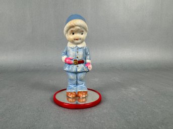 Small Ceramic Figurine Of Boy In Blue - Japan