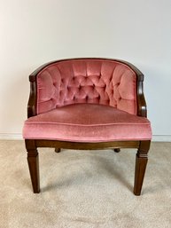 Vintage Mahogany Finished Pink Upholstered Barrel Chair