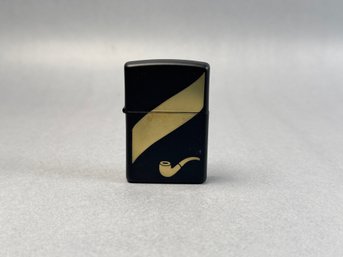 Zippo Lighter- Gold Ribbon Design Pipe Insert Black Matte Windproof Lighter