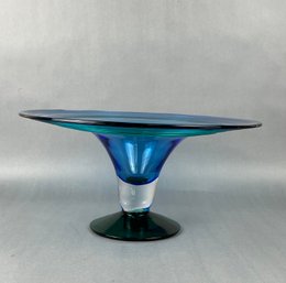Blenko Green Blue Blown Glass Centerpiece