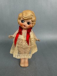 Small Bisque Doll With Lace Dress -Japan
