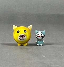 2 Miniature Cat Glass Figurines