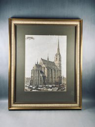 Vintage Watercolor/pencil Drawing Of St. Bartholomew Cathedral, Plze
