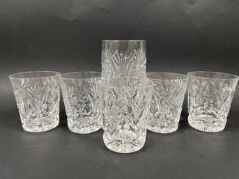 5 Cut Crystal Lowball Glasses And 1 Highball.