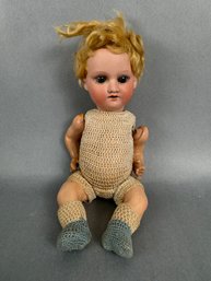 Vintage Small Doll With Knit Mesh Jumpsuit