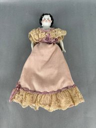 11 Inch China Head Doll With Pink Gown & Lace Front