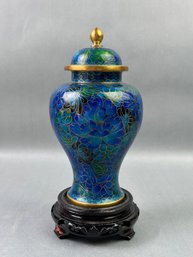 Cloisonne Blue Lidded Ginger Jar/Urn