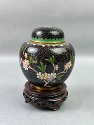 Cloisonne Black Lidded Ginger Jar