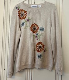 Alfred Dunner Beige Embroidered Sweater