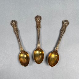 Set Of 3 C&S Co. Monogrammed Gold Plated Sterling Silver Shell And Scroll Demitasse Spoons