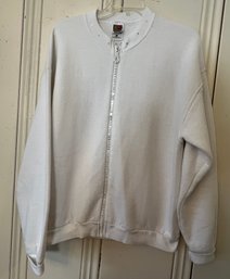 White Sweatshirt Zip Up With Rhinestones
