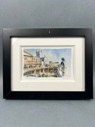 Framed Print Of The Great Bath And Abbey Bath By Denis Hanceri.