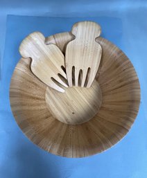 Bamboo Salad Bowl With Matching Bamboo Salad Servers