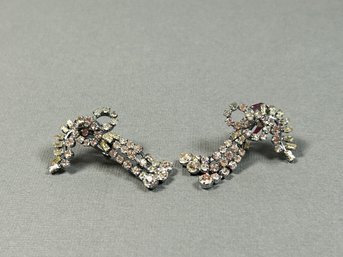 Vintage White And Off White Rhinestone Clip Dangle Earrings
