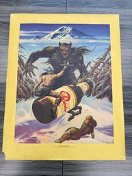 Vintage Rainier Beer Poster Barbeerian Conquers Sasquatch