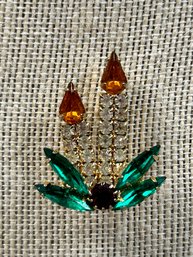 Vintage Holiday Candle Rhinestone Pin