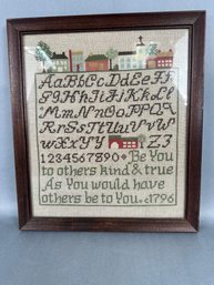 Vintage Framed Petit Point With Alphabet And Houses
