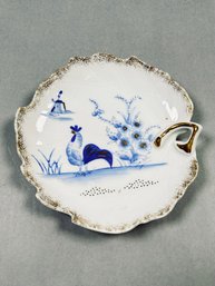 Vintage Japanese Blue & White Porcelain Handled Dish – Rooster Motif