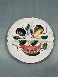 Hand Painted Divided Ceramic Dish With Fruit Motif