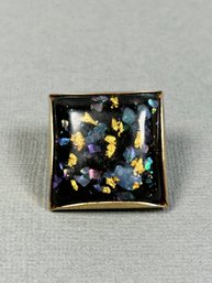 Vintage Resin Gold Flake And Mother Of Pearl Bolo Tie Clip